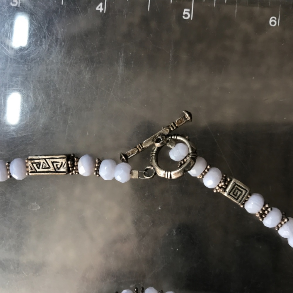 Beautiful Necklace & Bracelet Set. Silver Beads & Light Blue Stones - Picture 3 of 9